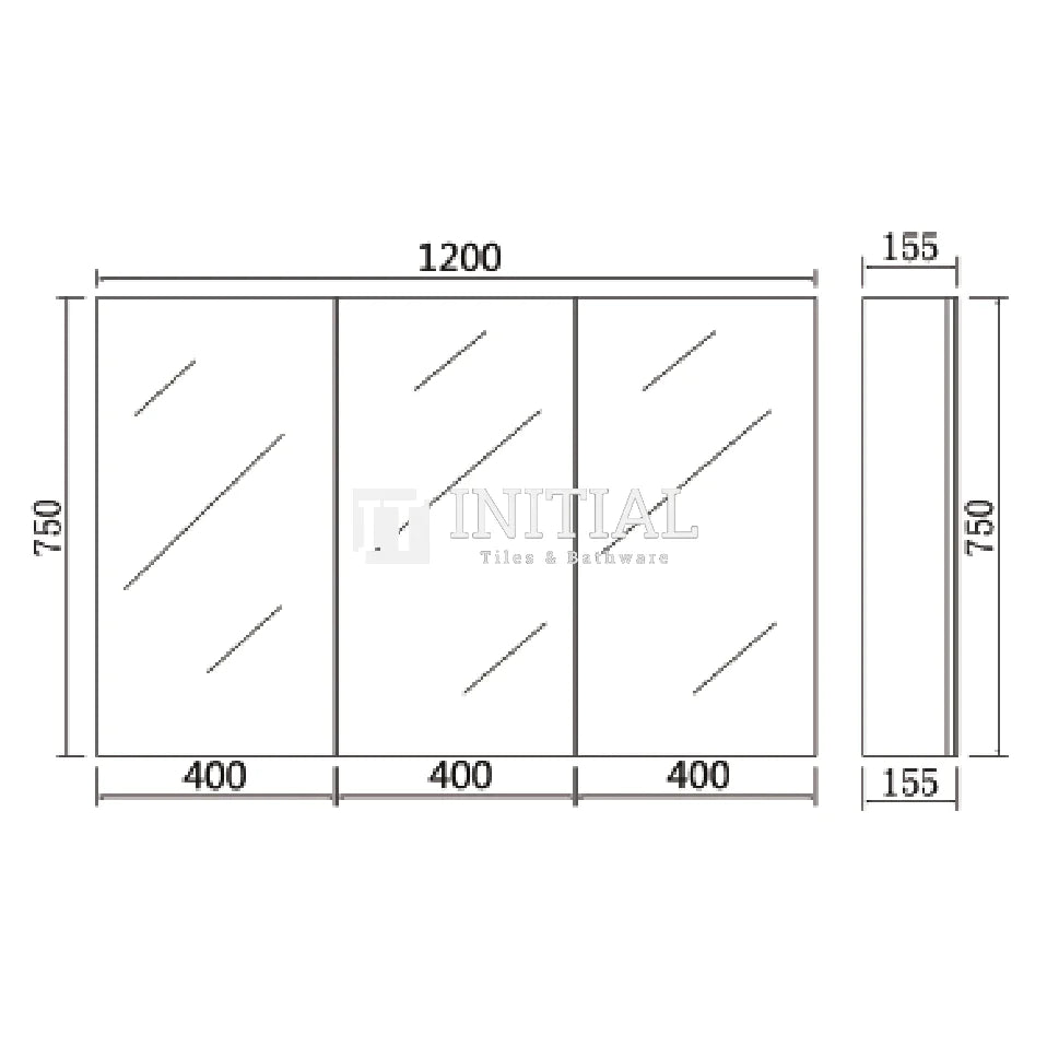Nova 1200 Concrete Grey Shaving Cabinet, 3 Solid Doors ,
