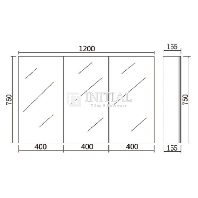 Nova 1200 Concrete Grey Shaving Cabinet, 3 Solid Doors ,