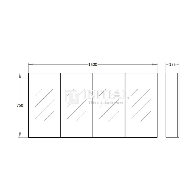 Nova 1500 Concrete Grey Shaving Cabinet, 4 Solid Doors ,