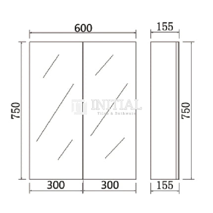 Nova 600 Concrete Grey Shaving Cabinet, 2 Solid Doors ,