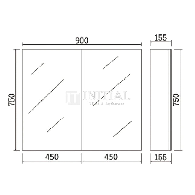 Nova 900 Concrete Grey Shaving Cabinet, 2 Solid Doors ,