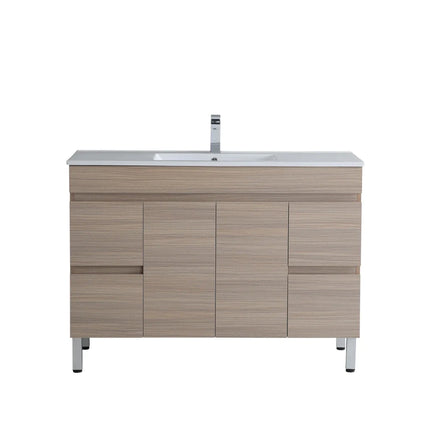 Stella 1200 Oak Freestanding Floor Vanity, 2 Solid Doors , With Ceramic Top Single Bowl