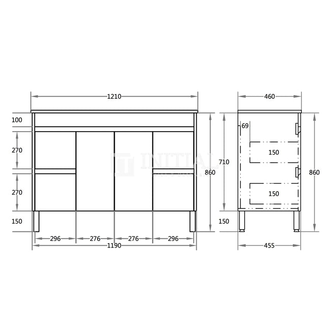 Stella 1200 Oak Freestanding Floor Vanity, 2 Solid Doors ,