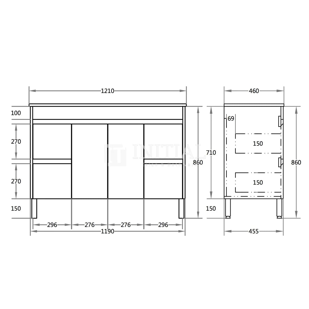 Stella 1200 Oak Freestanding Floor Vanity, 2 Solid Doors ,