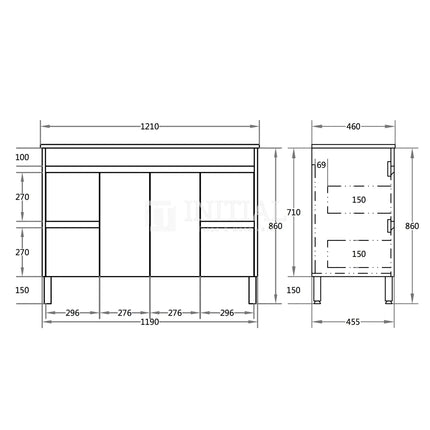 Stella 1200 Oak Freestanding Floor Vanity, 2 Solid Doors ,