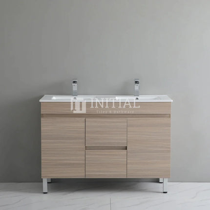 Stella 1200 Oak Freestanding Floor Vanity, 2 Solid Doors , With Ceramic Top Double Bowl