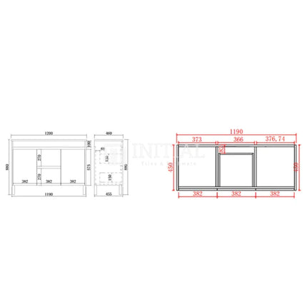 Stella 1200 Oak Freestanding Floor Vanity, 2 Solid Doors ,