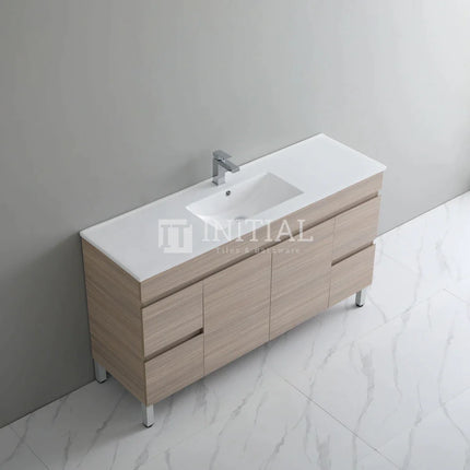 Stella 1500 Oak Freestanding Floor Vanity, 2 Solid Doors, 4 Drawers ,