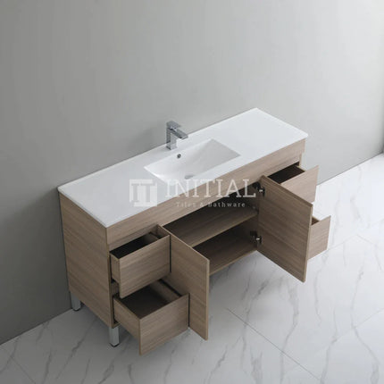 Stella 1500 Oak Freestanding Floor Vanity, 2 Solid Doors, 4 Drawers ,