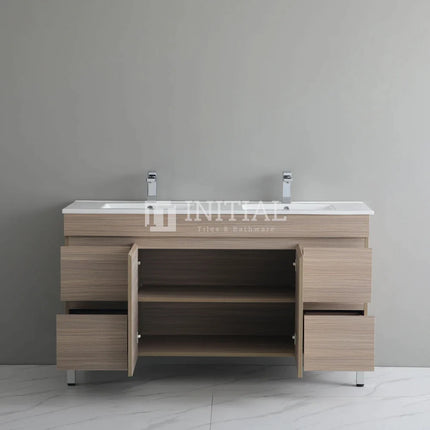 Stella 1500 Oak Freestanding Floor Vanity, 2 Solid Doors, 4 Drawers ,