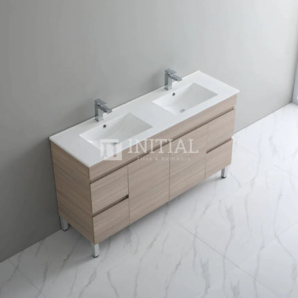 Stella 1500 Oak Freestanding Floor Vanity, 2 Solid Doors, 4 Drawers ,