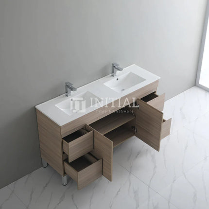 Stella 1500 Oak Freestanding Floor Vanity, 2 Solid Doors, 4 Drawers ,