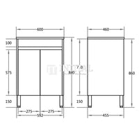 Stella 600 Oak Freestanding Floor Vanity, 2 Solid Doors ,