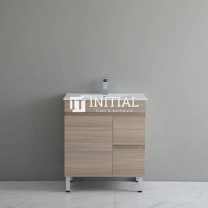 Stella 750 Oak Freestanding Floor Vanity, 1 Solid Door, 2 Drawers , With Ceramic Top Right Drawer