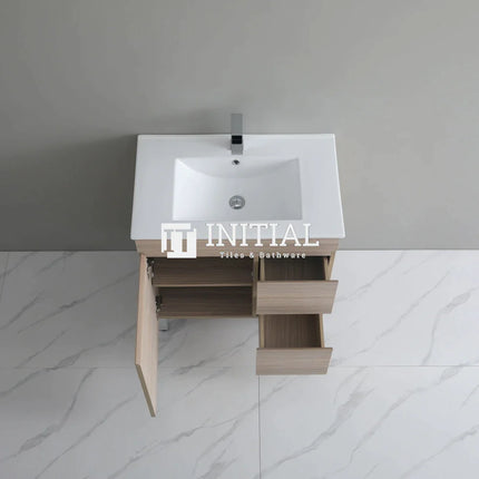 Stella 750 Oak Freestanding Floor Vanity, 1 Solid Door, 2 Drawers ,