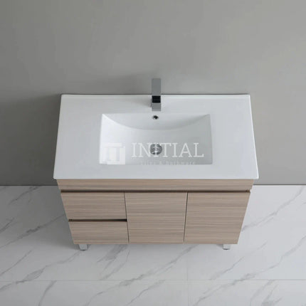 Stella 900 Oak Freestanding Floor Vanity, 2 Solid Doors, 2 Drawers ,