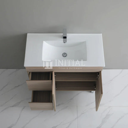 Stella 900 Oak Freestanding Floor Vanity, 2 Solid Doors, 2 Drawers ,