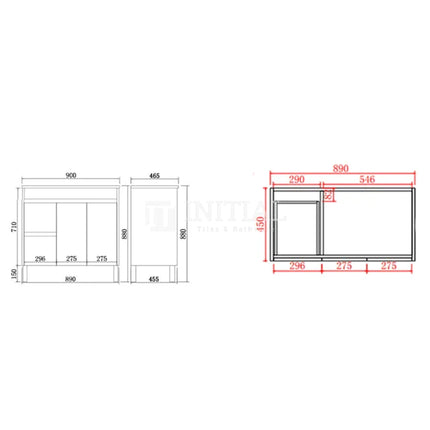 Stella 900 Oak Freestanding Floor Vanity, 2 Solid Doors, 2 Drawers ,