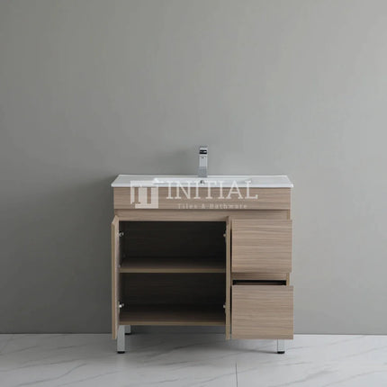 Stella 900 Oak Freestanding Floor Vanity, 2 Solid Doors, 2 Drawers ,