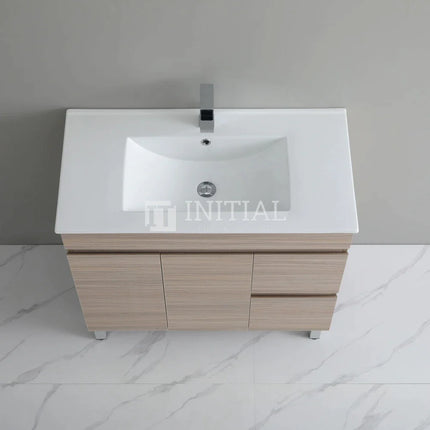 Stella 900 Oak Freestanding Floor Vanity, 2 Solid Doors, 2 Drawers ,