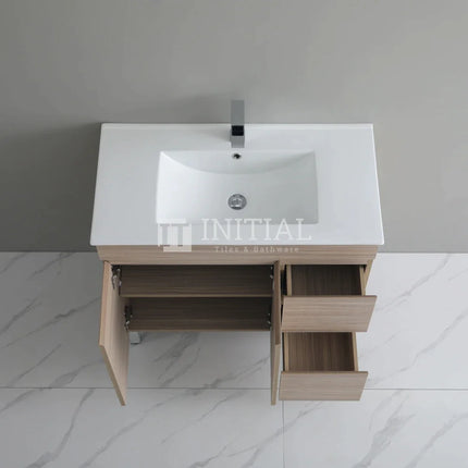 Stella 900 Oak Freestanding Floor Vanity, 2 Solid Doors, 2 Drawers ,