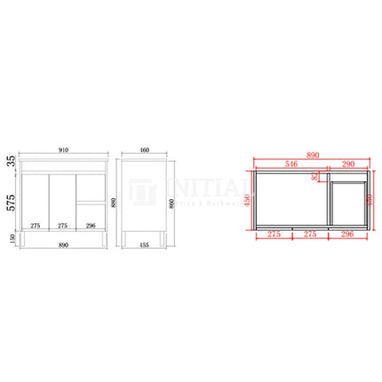 Stella 900 Oak Freestanding Floor Vanity, 2 Solid Doors, 2 Drawers ,
