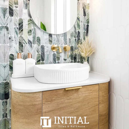 Archie Ceramic French Fluted Above Counter Basin, Gloss White ,