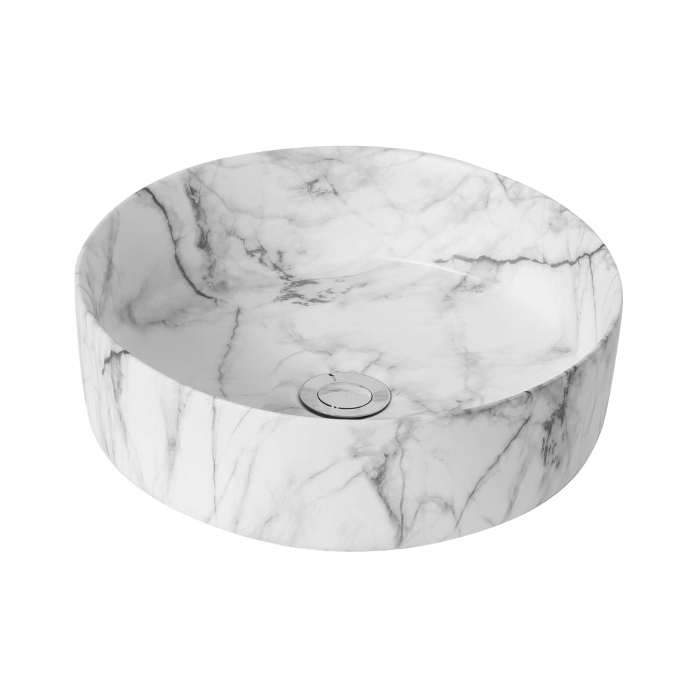 Matt Round Above Counter Basin White Carrara 355X355X115 ,