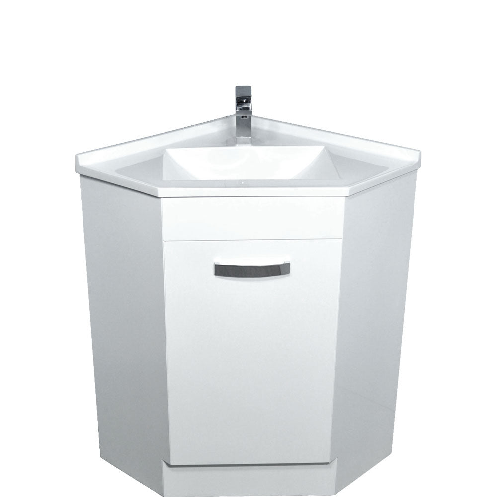 Fienza Gloss White Corner 600 Vanity, Poly Marble Basin Top, 1 Tap Hole ,