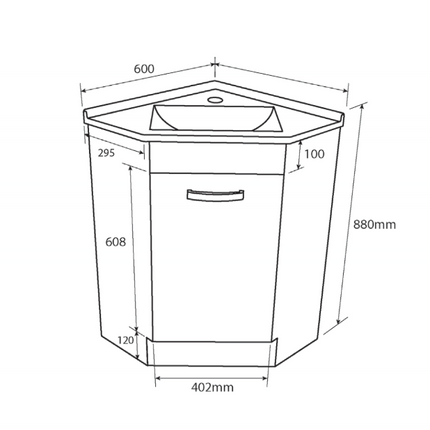 Fienza Gloss White Corner 600 Vanity, Poly Marble Basin Top, 1 Tap Hole ,