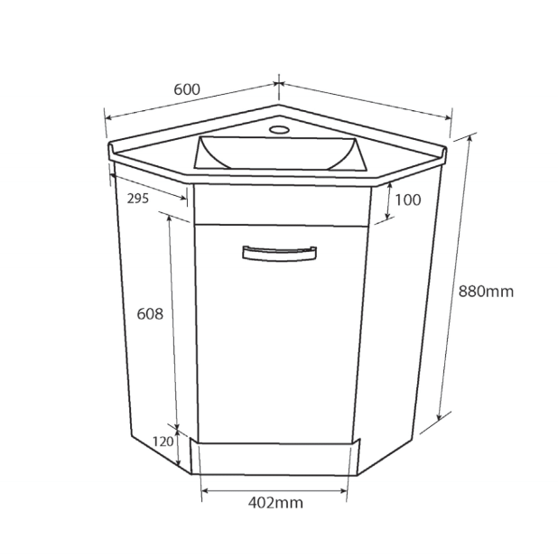 Fienza Gloss White Corner 600 Vanity, Poly Marble Basin Top, 1 Tap Hole ,