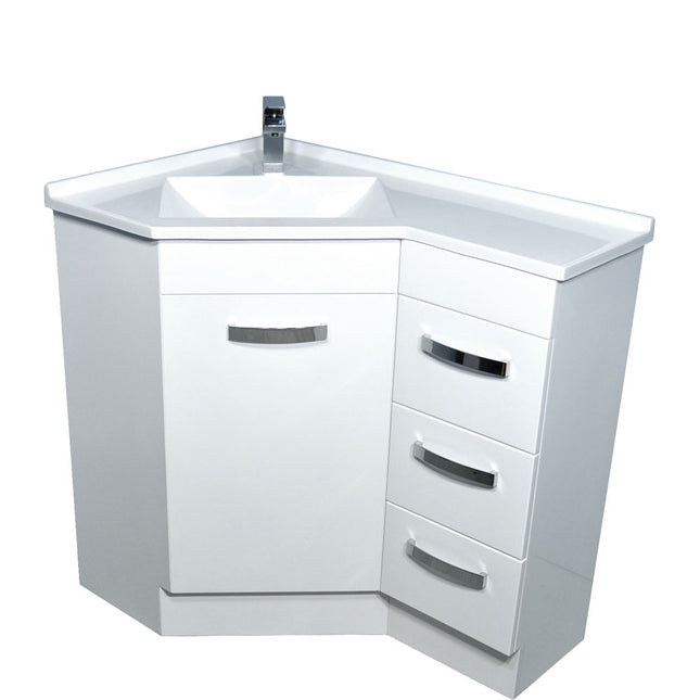 Fienza Gloss White Corner 6090 Vanity, Poly Marble Basin Top, 1 Tap Hole, Left Hand Basin ,