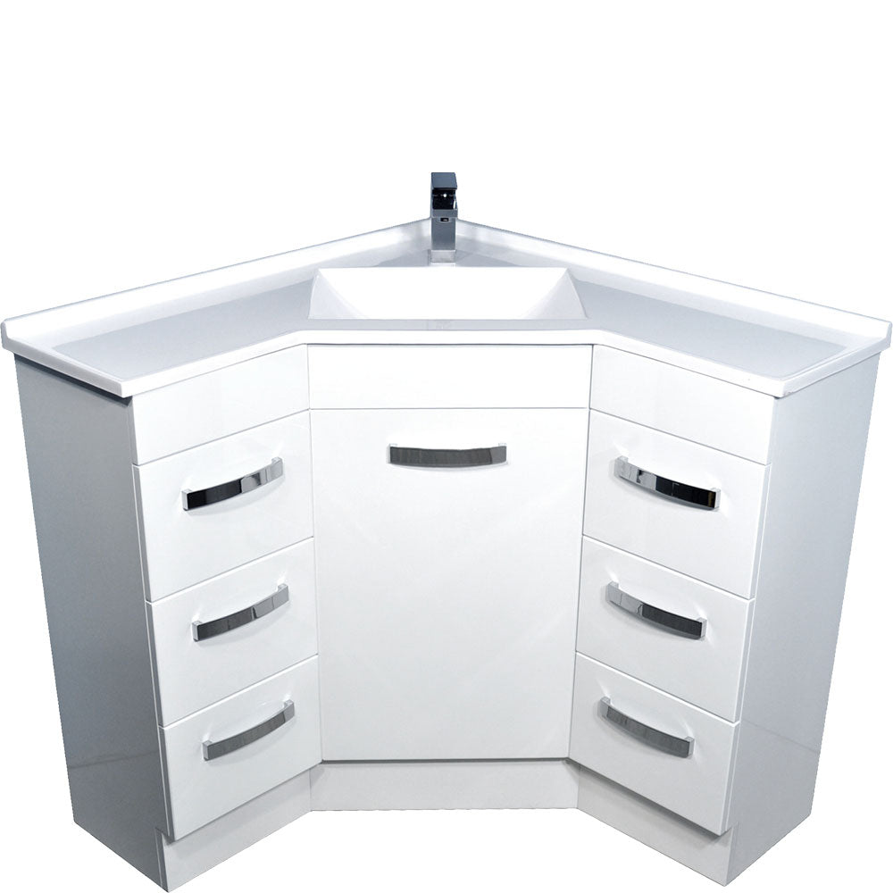 Fienza Gloss White Corner 9090 Vanity, Poly Marble Basin Top, 1 Tap Hole ,