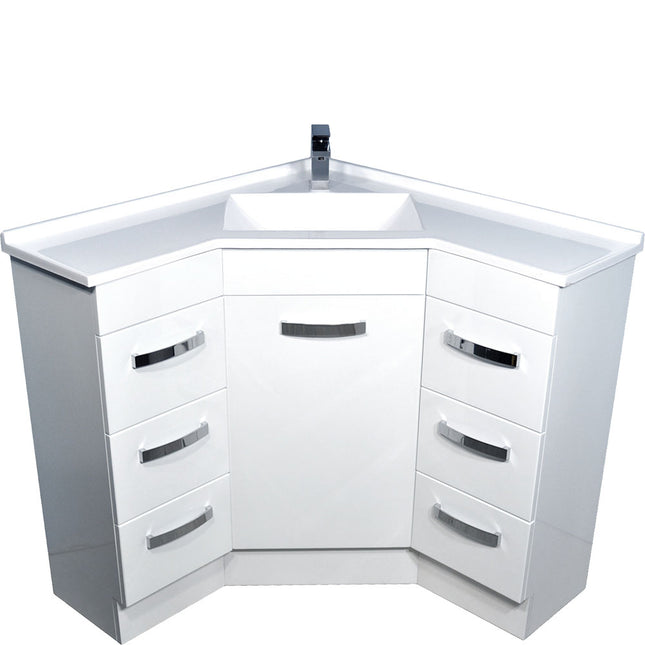 Fienza Gloss White Corner 9090 Vanity, Poly Marble Basin Top, 1 Tap Hole ,