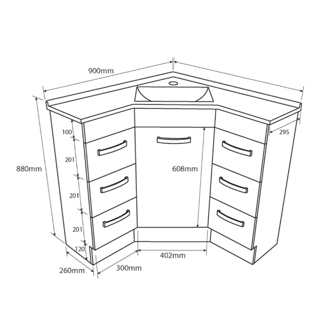 Fienza Gloss White Corner 9090 Vanity, Poly Marble Basin Top, 1 Tap Hole ,