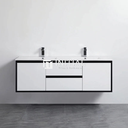 Petra 1200 PVC Wall Hung Vanity, 2 Solid Doors, 2 Drawers , With Ceramic Top Double Bowl