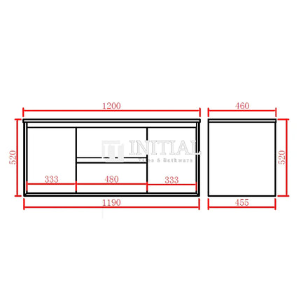 Petra 1200 PVC Wall Hung Vanity, 2 Solid Doors, 2 Drawers ,