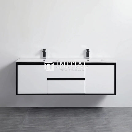 Petra 1500 PVC Wall Hung Vanity, 2 Solid Doors, 2 Drawers , With Ceramic Top Double Bowl