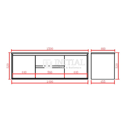 Petra 1500 PVC Wall Hung Vanity, 2 Solid Doors, 2 Drawers ,