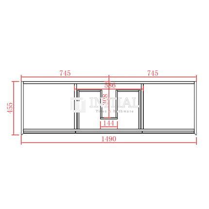Petra 1500 PVC Wall Hung Vanity, 2 Solid Doors, 2 Drawers ,
