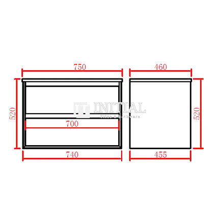 Petra 750 PVC Wall Hung Vanity, 2 Drawers ,