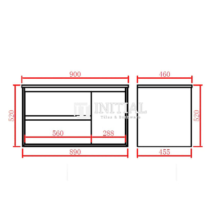 Petra 900 PVC Wall Hung Vanity, 1 Solid Door, 2 Drawers ,
