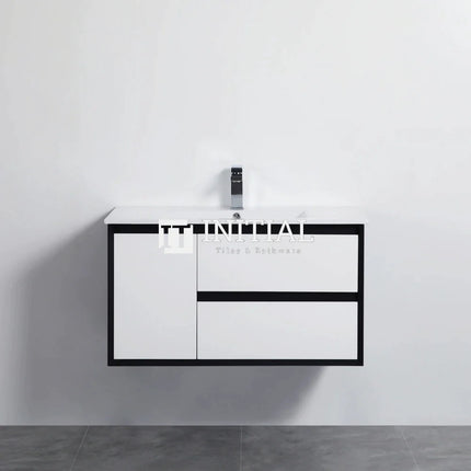 Petra 900 PVC Wall Hung Vanity, 1 Solid Door, 2 Drawers , With Ceramic Top Right Drawer