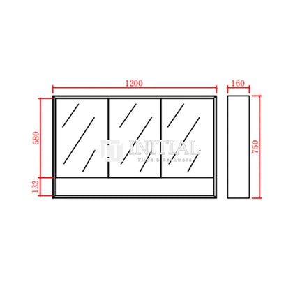 Petra 1200 Matte Black Shaving Cabinet, 3 Solid Doors ,