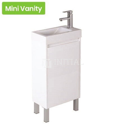 Gloss White PVC Freestanding Floor Vanity with 1 Door 450W X 880H X 250D , Right Hand Hinge