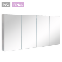 Gloss White PVC Pencil Edge Mirrors Shaving Cabinet with 4 Doors 1500X155X750 ,