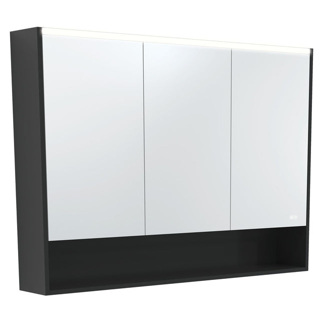 Fienza LED Mirror Cabinet, Satin Black Display Shelf, 1200mm ,