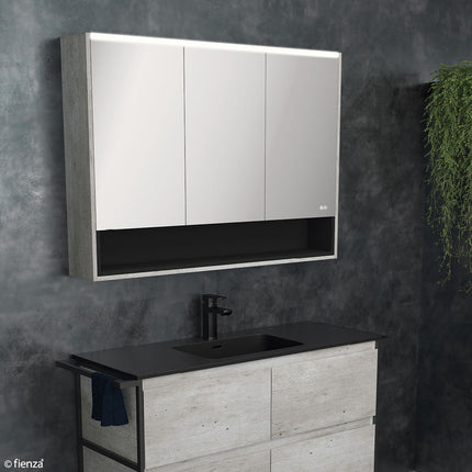 Fienza LED Mirror Cabinet, Satin Black Display Shelf, 1200mm ,
