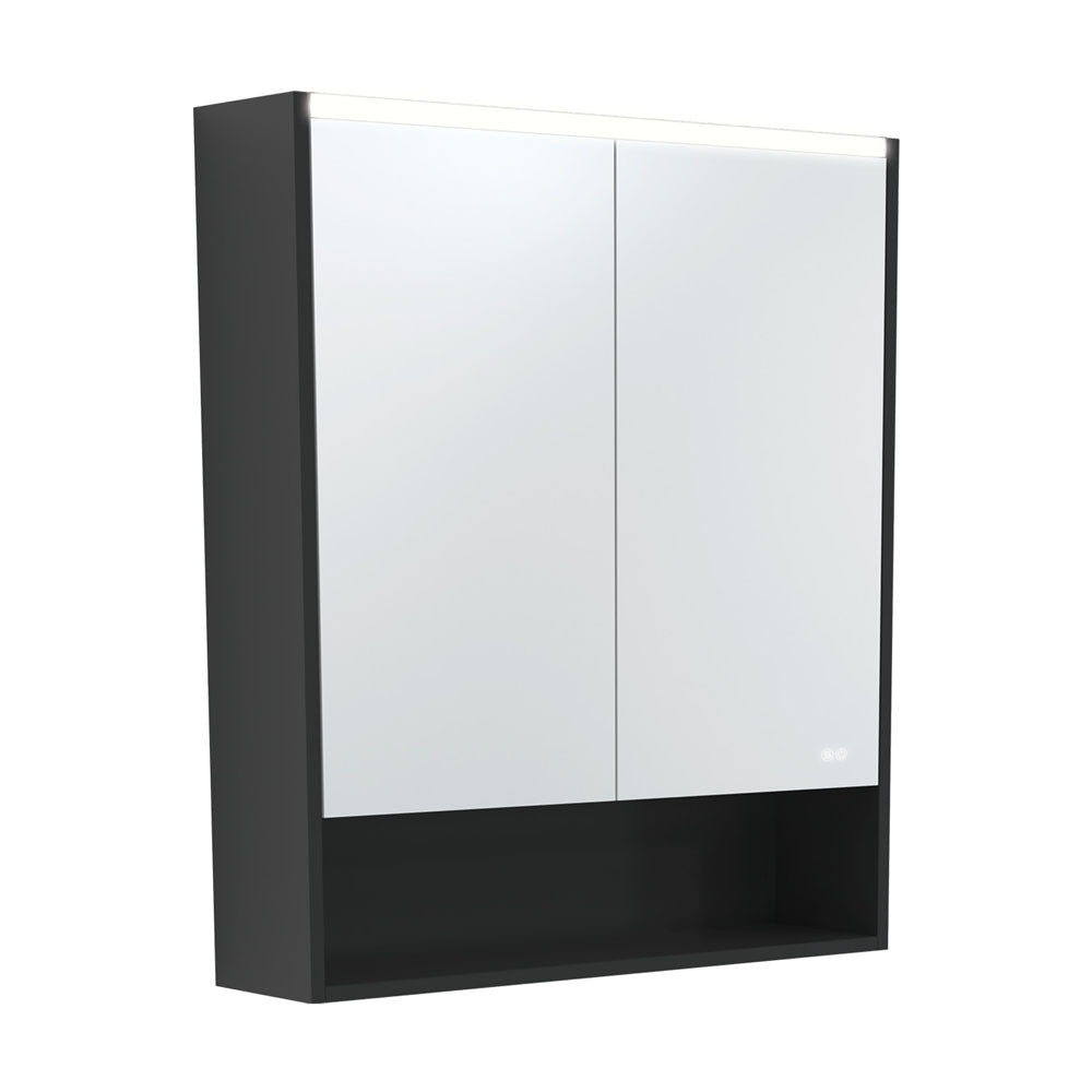Fienza LED Mirror Cabinet, Satin Black Display Shelf, 750mm ,