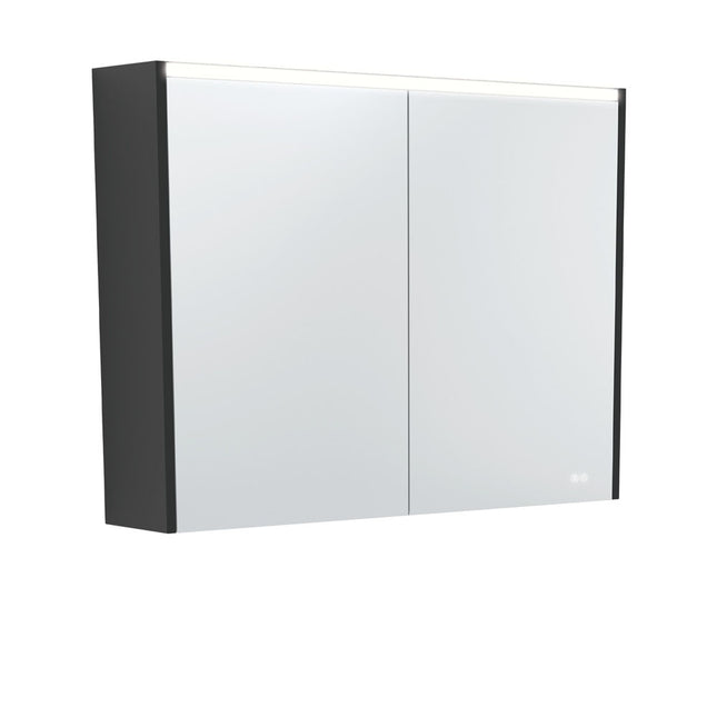 Fienza LED Mirror Cabinet, Satin Black Side Panels, 900mm ,